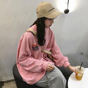 トップス Tシャツ 長袖 ゆったり 韓国ファッション M ピンク