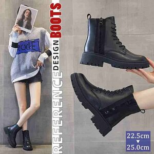  lady's shoes short boots midi middle race up braided up autumn winter thickness bottom beautiful legs legs length black 22.5cm(35) black 