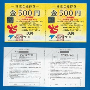 ◎D　テンアライド株主優待券　15,000円分（500円券30枚）　2024.6.30迄　普通郵便無料 　天狗・テング酒場