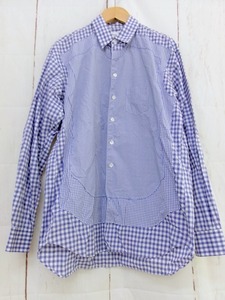 COMME des GARCONS SHIRT コムデギャルソン シャツ チェックパッチワークシャツ S ブルー 綿100%