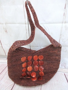 HELEN KAMINSKI ヘレンカミンスキー ショルダーバッグ ブラウン 100%RAFFIA Made in Srilanka