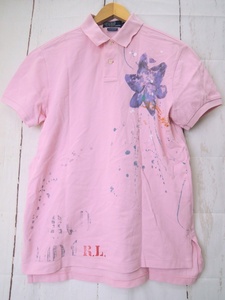 POLO RALPH LAUREN ポロ ラルフローレン ペイント加工ポロシャツ L ピンク KK-RL-LM3321 綿100%