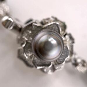 E05-1050 黒蝶パールネックレス 8.0mm~14.0mm 47cm 69.3g ( 黒蝶真珠 Pearl necklace SILVER )の画像3