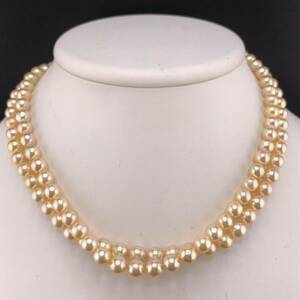 P04-0052 2連☆パールネックレス 6.5mm~7.0mm 約40cm 53.9g ( Pearl necklace SILVER )