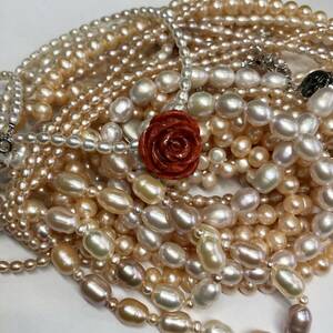 P05-0009 おまとめ☆天然パールネックレス 総重量 約380g ( 淡水真珠 山珊瑚 pearl necklace accessory SILVER )