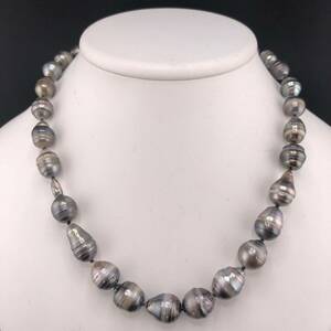 P05-0038☆ 黒蝶パールネックレス 9.0mm~13.40mm 45cm 68.3g ( 黒蝶真珠 Pearl necklace SILVER )