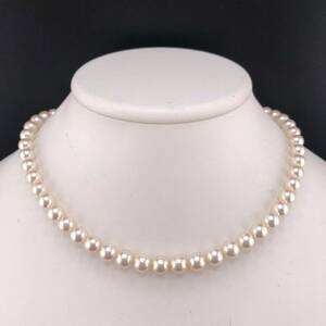 E05-3674 ダイヤモンド付き☆アコヤパールネックレス 7.5mm~8.0mm 40cm D.0.06ct K14WG ( アコヤ真珠 Pearl Diamond necklace )