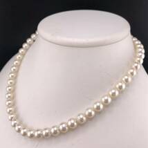 E05-3938 アコヤパールネックレス 8.0mm 42cm 44.6g ( アコヤ真珠 Pearl necklace SILVER K14WG )_画像2