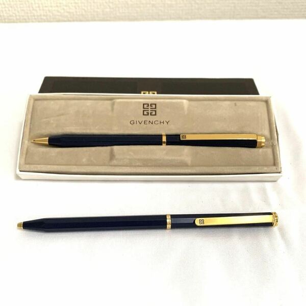 GIVENCHY ジバンシー ボールペン シャープペンシル 2本セット ネイビー ケース付き 筆記用具 文房具 回転式ボールペン シャープペン