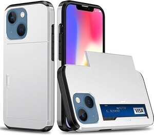 【SUMart】iPhone 14 用 ケース カード収納 スライド式 カードホルダー 耐衝撃 デュアルレイヤー ハイブリッド ウ