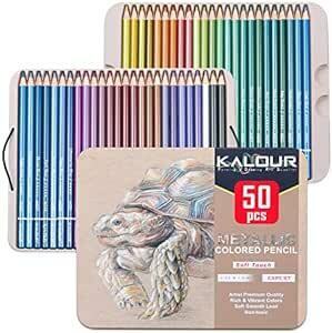 色鉛筆 メタリック 50色セット 金属色 油性 色鉛筆 プロ専用ソフト芯色鉛筆セット 子供から大人、アーティストまで理想的な塗り絵