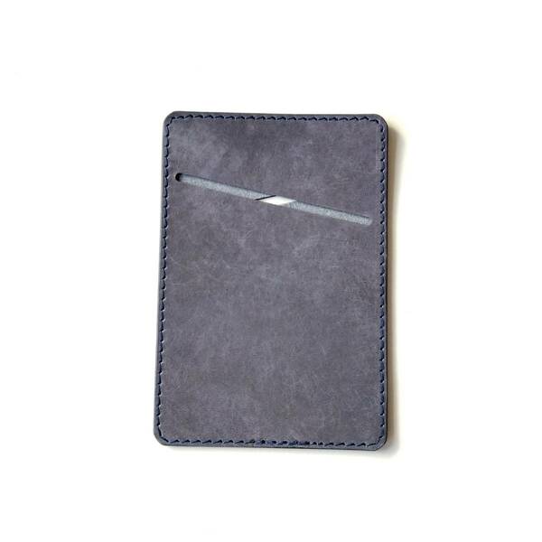 極薄革の両面カードケース　ブルー　マヤベリーversion