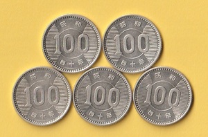 ★稲100円銀貨《昭和40年》　 5枚　　準未使用