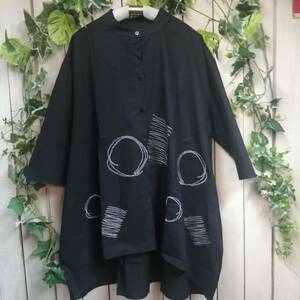 FW04764-2* new work * embroidery . what . pattern * blouse * shirt * front opening * black * size M~L easy size cotton 100%