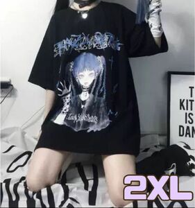 Tシャツ 黒 量産型 女の子 パンク ロック ロリータ ブルー 病みかわ 地雷系