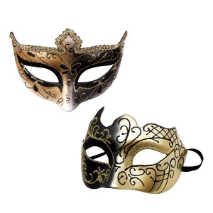 仮面 ベネチアンマスク 仮面舞踏会 マスク お面 変装 仮装 ダンス 2個 セット ブラックとブラック＆ゴールド