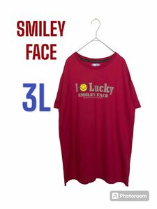 SMILEY FACE 半袖　Tシャツ　赤　3L レディース　メンズ　ボーイズ　ガールズ　プラスサイズ　大きいサイズ　ニコちゃん