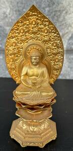 釈迦如来像 阿弥陀如来像 仏像 アンティーク 純金メッキ 牧田秀雲 秀雲 仏教美術 高さ17.5cm