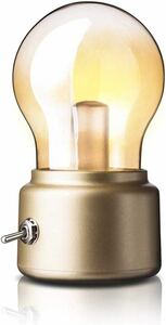 Haruhana】 レトロデザイン フィラメント エジソンバルブ型 ビンテージスタイル LEDライト テーブルランプ USB充電式 (ゴールド)