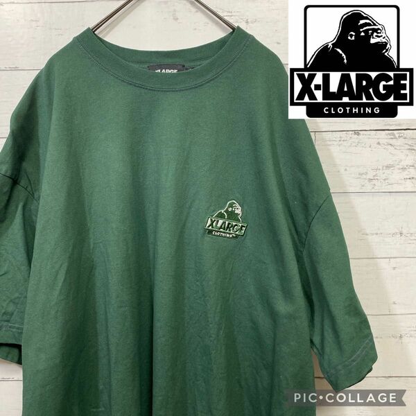 レアカラー　XLARGE Tシャツ　ワンポイント刺繍　グリーン コットン　