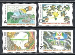 ジンバブエ 2010年 #1108-11(NH) 切手図案コンテスト入賞作品「アフリカのパラダイス・ジンバブエ」/ Cat.Val.$10.00-