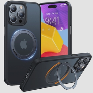 送料無料★TORRAS iPhone 14 Pro ケース 回転スタンド MagSafe スタンド付き 半透明 リング ブラック