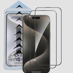 送料無料★iPhone 15 Plus/14 Pro Max ガラスフィルム 超簡単貼り付け 2枚セット ガイド枠付き一体型