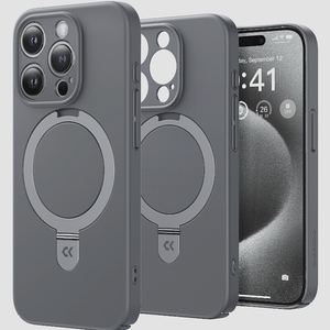 送料無料★iPhone 15 Pro Max ケース Magsafe対応 隠しスタンド 全面保護 薄型 ワイヤレス充電 グレー