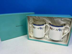 ★Tiffany Floral ティファニー TIFFANY&Co 花柄 箱付 ペア マグカップ Made in Japan 1998年 陶器 ティータイム 食器