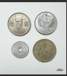 世界 貨幣 韓国100ウォン、インドネシア10セン、台湾壹圓、ハンガリー2フィラー 4枚まとめて 硬貨 コイン コレクションなどに