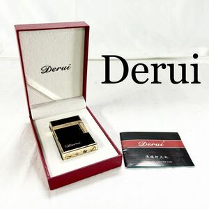 ▲ Derui ライター 喫煙具 喫煙グッズ ブラック ケース付き 保管品 現状品 やや傷汚れあり 【OTAY-359】