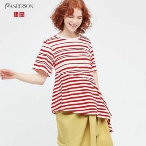 【新品】ユニクロ　フレアヘムTシャツ　ボーダー　赤　JW ANDERSON S アシンメトリー