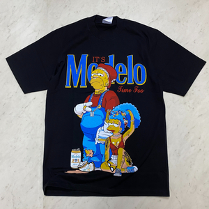 LA発 【M】 It's Modelo Time アンダーグラウンド グラフィック ヘビーウェイト 半袖 Tシャツ 黒 モデロ Simpsons シンプソンズ チカーノ