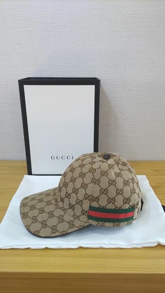 GUCCI GGキャンバス XS56 シェリーライン キャップ 帽子 男女兼用 