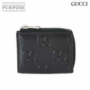 新品同様 グッチ GUCCI GGエンボス L字ファスナー コインケース 小銭入れ レザー ブラック 657571 シルバー 金具 Coin Case 90232114