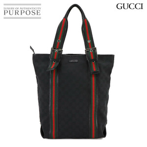 新品同様 グッチ GUCCI GGキャンバス シェリーライン トート バッグ レザー ブラック 131186 Sherry Line Tote Bag 90231725