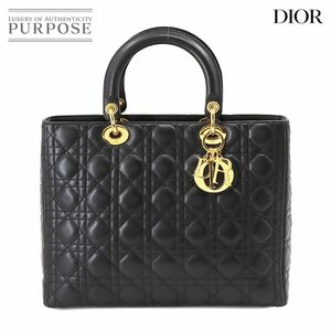 新品同様 クリスチャン ディオール Christian Dior レディディオール ラージ ハンド バッグ レザー ブラック Lady Dior 90231386