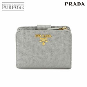 新品同様 プラダ PRADA サフィアーノ 二つ折り 財布 レザー ヌーベ 1ML018 ロゴ ゴールド 金具 Compact Wallet 90232049
