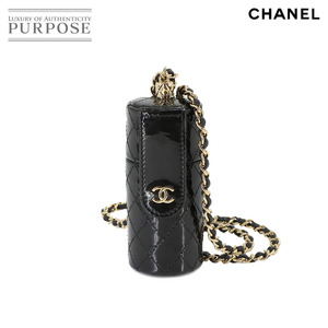 未使用 展示品 シャネル CHANEL マトラッセ リップケース チェーン エナメル レザー ブラック AP1572 ゴールド 金具 90230611