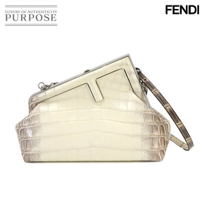 未使用 フェンディ FENDI クロコダイル ファースト スモール 2way クラッチ ショルダー バッグ ヒマラヤ アイボリー 8BP129 90233190