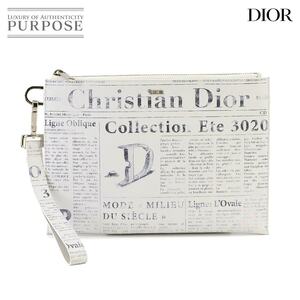 新品同様 クリスチャン ディオール Christian Dior ニュースペーパー クラッチ ポシェット バッグ レザー ホワイト 90233768