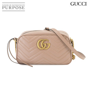 新品同様 グッチ GUCCI GGマーモント スモール ショルダー バッグ レザー ベージュ 447632 ゴールド 金具 GG Marmont Bag 90233928