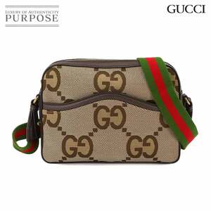 未使用 展示品 グッチ GUCCI ジャンボGG メッセンジャー ショルダー バッグ キャンバス レザー キャメル エボニー 675891 90233873