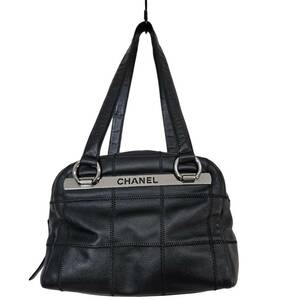 【1円スタート】CHANEL シャネル シール＆カードあり 9番台 チョコバー　ロゴ　レザー　ブラック　ミニボストン　トートバッグ C5474