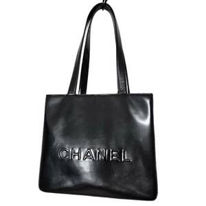 【1円スタート】CHANEL シャネル　シールあり　6番台　ロゴ　エナメル　ブラック　トートバッグ　C5584