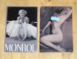 [ Marilyn * Monroe ]2 pieces set b * Showa era * retro * tin plate signboard * #