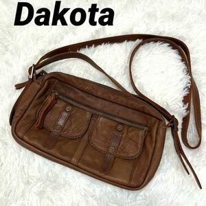 【美品】Dakota ダコタ ショルダーバッグ ハンドバッグ オールレザー ブラウン 2WAY ポーチ 斜め掛け 男女兼用