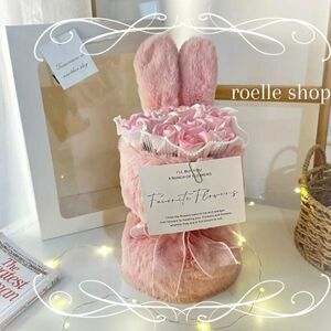ワンホンブーケ ツイードフラワー 花束 ブーケ うさぎ 薔薇 ソープフラワー ピンク 韓国