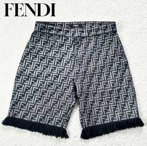 1 иен ~ не использовался класс FENDI Fendi ba Mu двойной -FF Denim брюки шорты шорты общий рисунок Zucca рисунок низ серый размер L