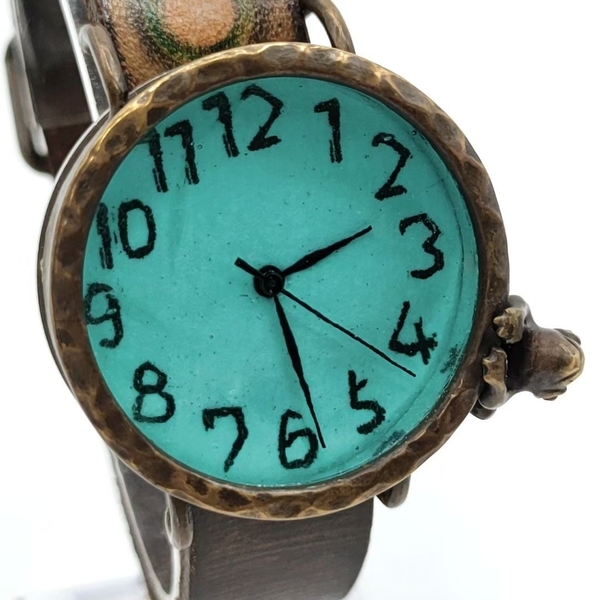 【電池切れ】カエルの時計屋さん クォーツ 腕時計 ライトブルー系 池 カエル ステンドグラス レディース